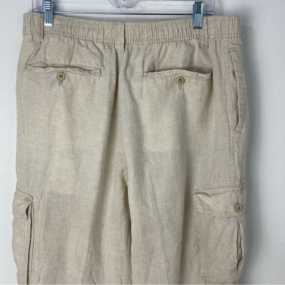 Caribbean Men’s 38 Linen Cargo Trousers Cream Relaxed Vacation Resort Cruise - Picture 12 of 14